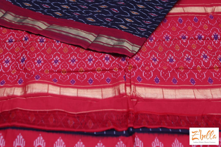 Black And Red Ikkat Cotton Sareee With Stitched Blouse Saree