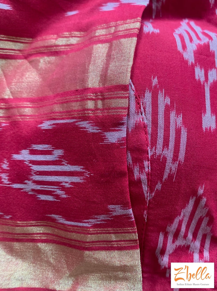 Black And Red Ikkat Cotton Sareee With Stitched Blouse Saree