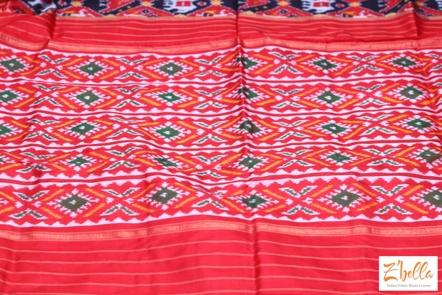 Black And Red Silk Ikkat Patola Weave Saree With Stitched Blouse Saree