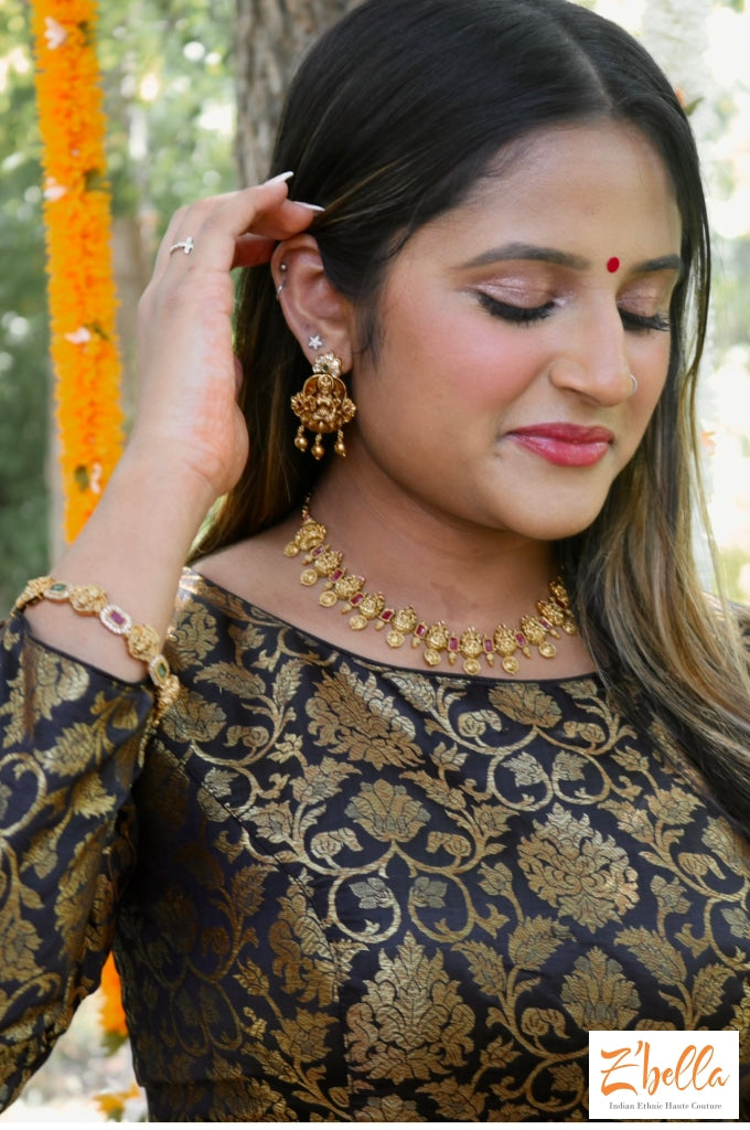 Black Brocade Crop Top With Full Sleeves Blouse