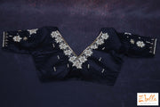 Black Color Silk Blouse With Handwork Saree