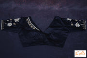Black Color Silk Blouse With Handwork Saree