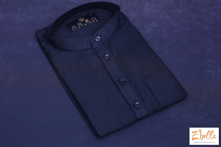 Black Cotton Silk Short Kurta Kurta