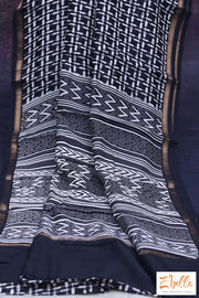 Black Printed Chanderi Cotton Silk Saree With Bp Saree