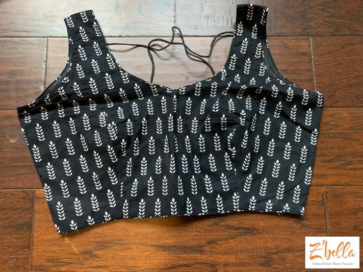 Black Printed Cotton Sleeveless Blouse Blouse