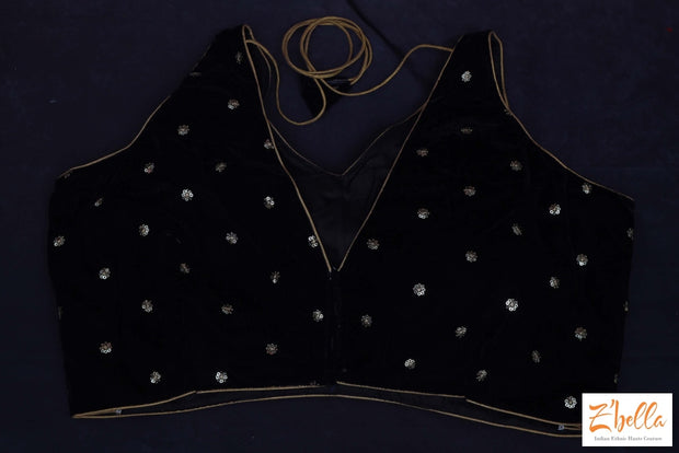 Black Soft Velvet Sleeveless Blouse With Gold Sequins Blouse