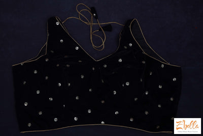 Black Soft Velvet Sleeveless Blouse With Gold Sequins Blouse