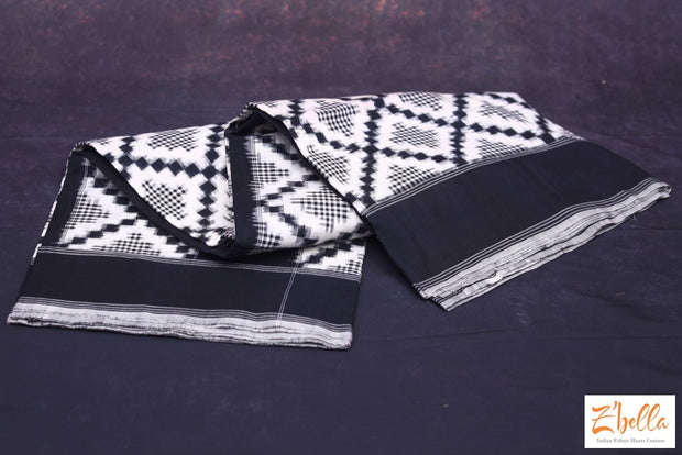 Black Telia Cotton Hand Woven Saree With Stitched Blouse Saree