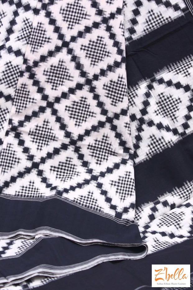 Black Telia Cotton Hand Woven Saree With Stitched Blouse Saree