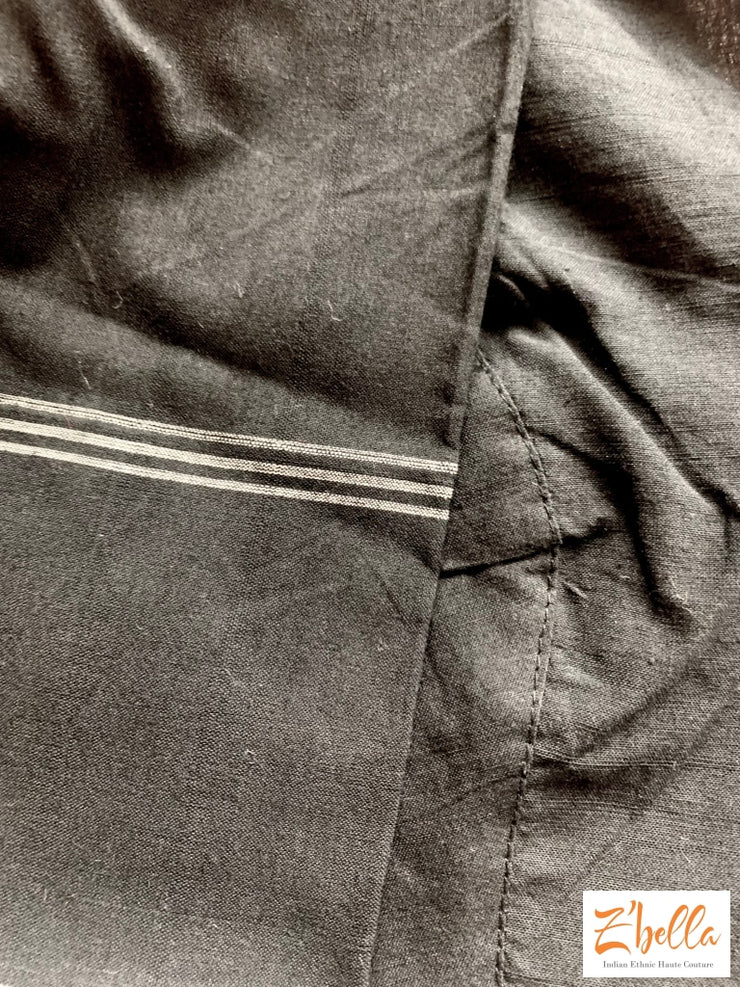 Black Telia Cotton Hand Woven Saree With Stitched Blouse Saree