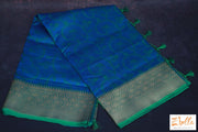 Blue Abd Green Combo Pure Kora Silk Saree With Jamdani Weave Stitched Blouse Saree