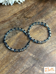 Blue Ad Stone Hoop Earrings Silver Tone