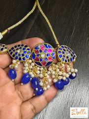 Blue And Pink Real Temple Kundan Choker Necklace