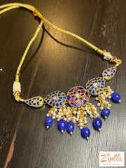 Blue And Pink Real Temple Kundan Choker Necklace