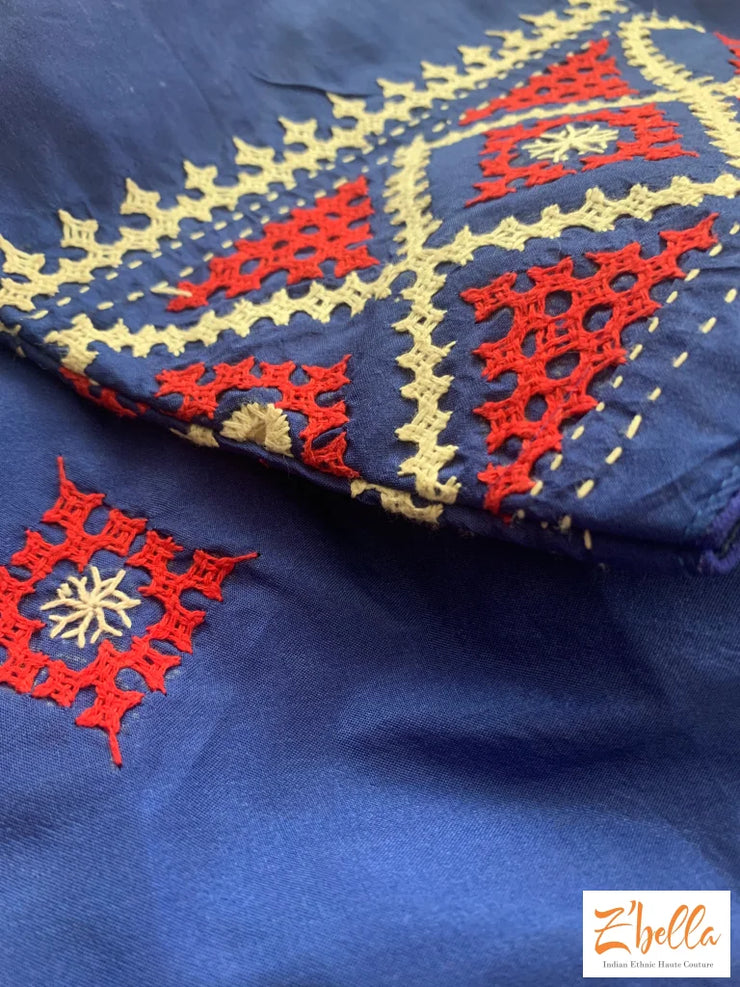 Blue Blouse With Kutch Work Blouse