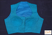 Blue Cotton Sleeveless Blouse With Embroidery Blouse