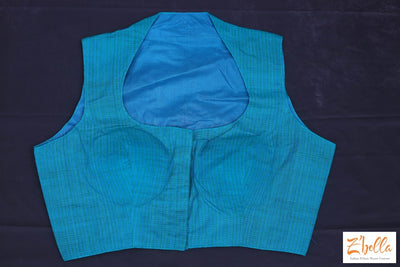 Blue Cotton Sleeveless Blouse With Embroidery Blouse