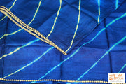 Blue Lahariya Tussar Silk Saree With Hand Embroidered Stitched Blouse Saree
