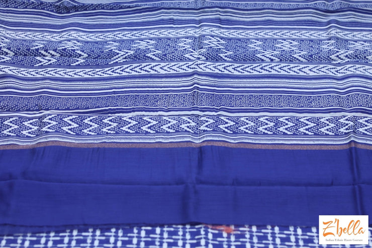Blue Printed Chanderi Cotton Silk Saree With Bp Saree