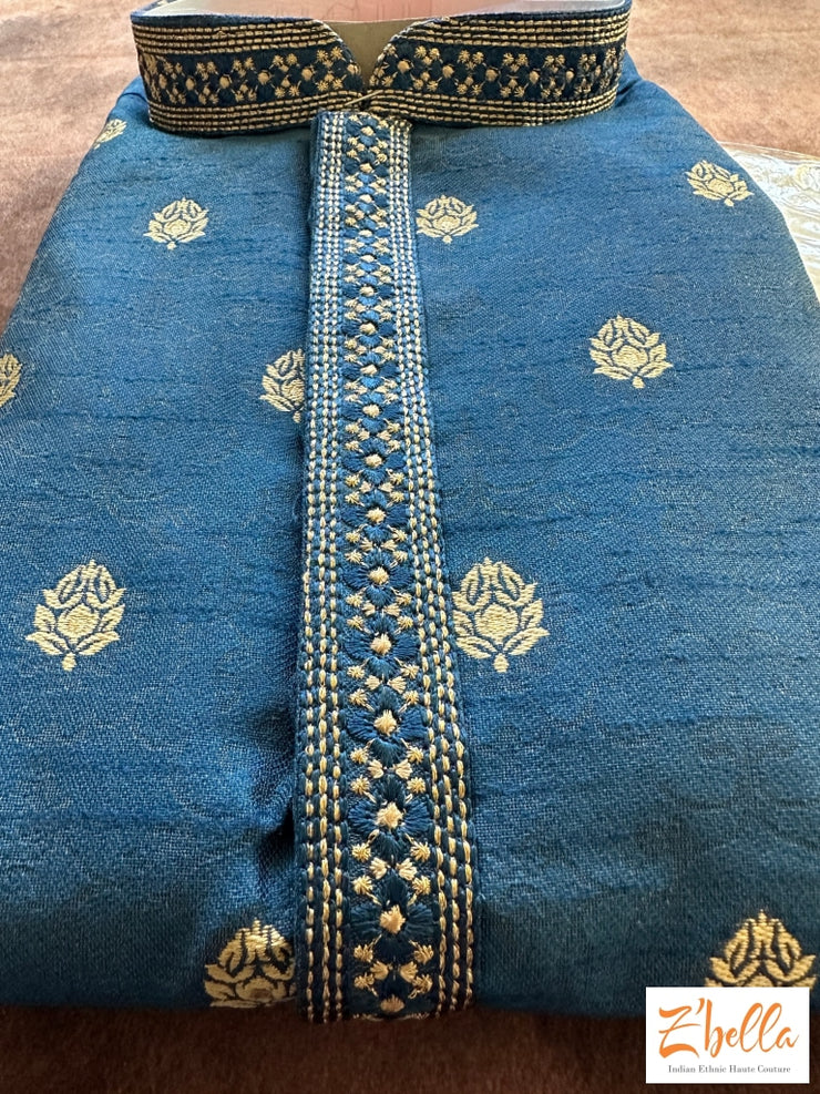 Blue Semi Silk Soft Kurta With Bottom Kurta