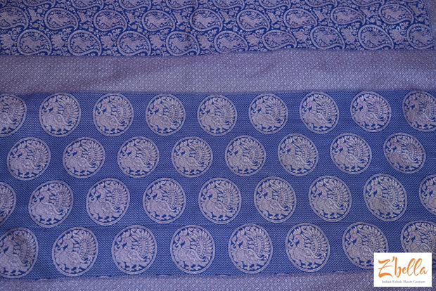 Blue Semi Soft Katan Brocade Saree With Stitched Blouse Saree