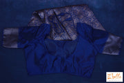 Blue Semi Soft Katan Brocade Saree With Stitched Blouse Saree