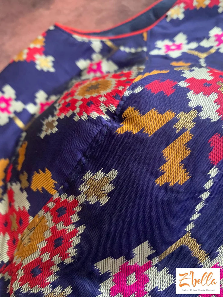 Blue Sleevess Silk Blouse Blouse