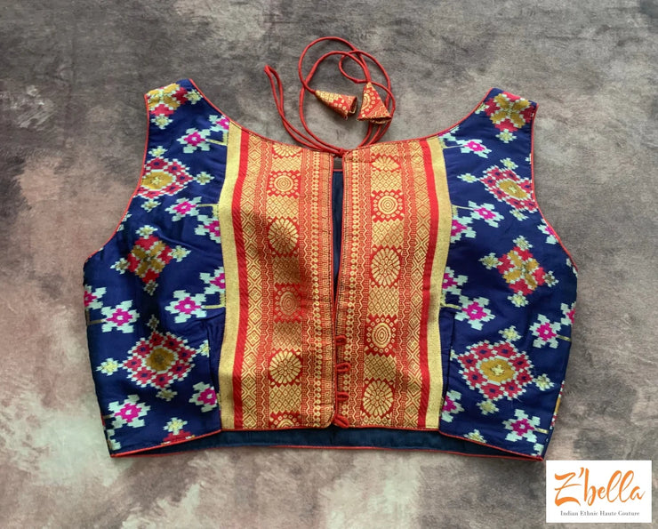 Blue Sleevess Silk Blouse Blouse