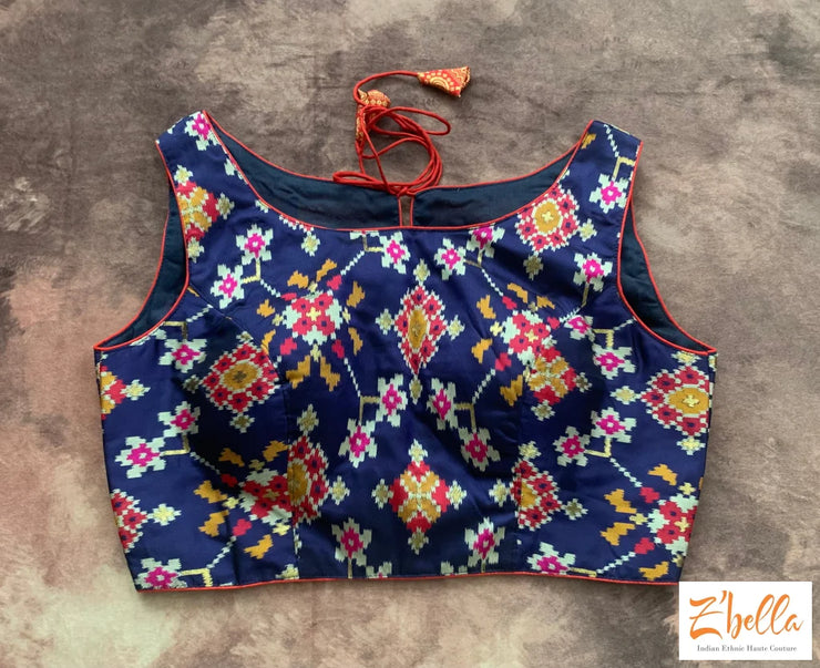 Blue Sleevess Silk Blouse Blouse