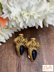 Blue Stone Stud Earrings Gold Tone