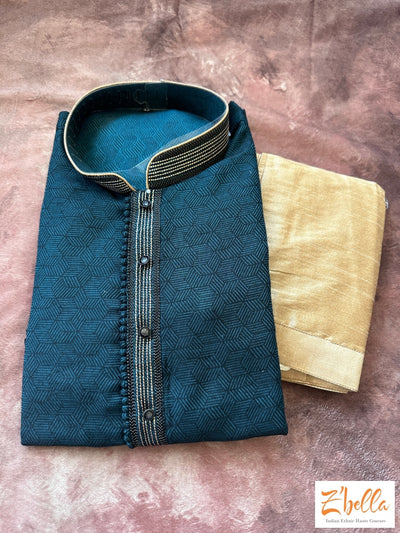 Bluish Green Silk Kurta With Bottom Kurta Set