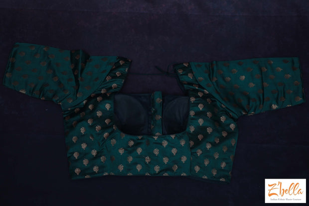 Bottle Green Brocade Silk Blouse Blouse