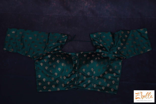 Bottle Green Brocade Silk Blouse Blouse