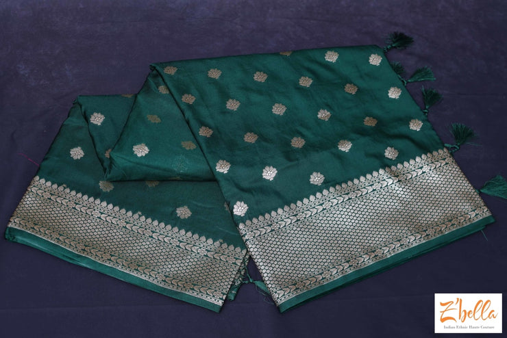 Bottle Green Semi Mashru Silk Saree (Blouse Stitching On Request) Saree