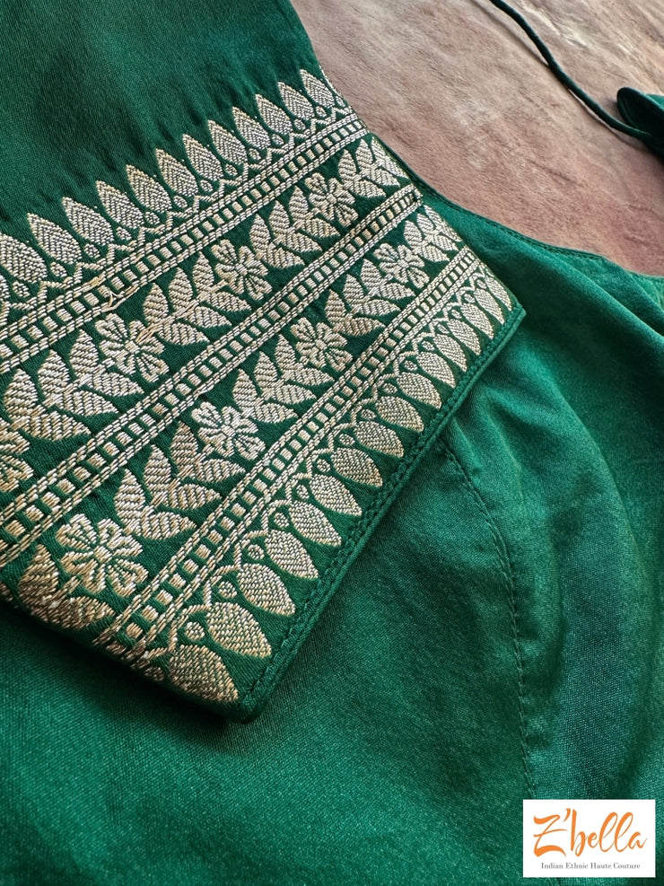 Bottle Green Semi Mashru Silk Saree With Stitched Blouse Saree