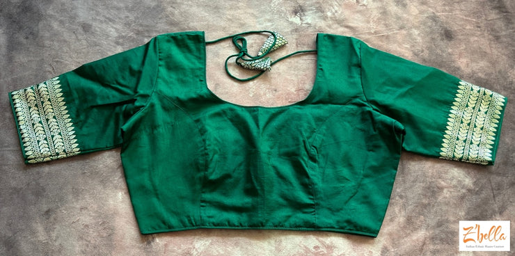Bottle Green Semi Mashru Silk Saree With Stitched Blouse Saree