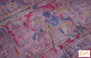 Brick Red Pure Tussar Silk Saree With Ajrakh And Kalamkari Hand Print Stitched Blouse Saree