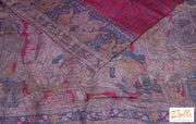 Brick Red Pure Tussar Silk Saree With Ajrakh And Kalamkari Hand Print Stitched Blouse Saree