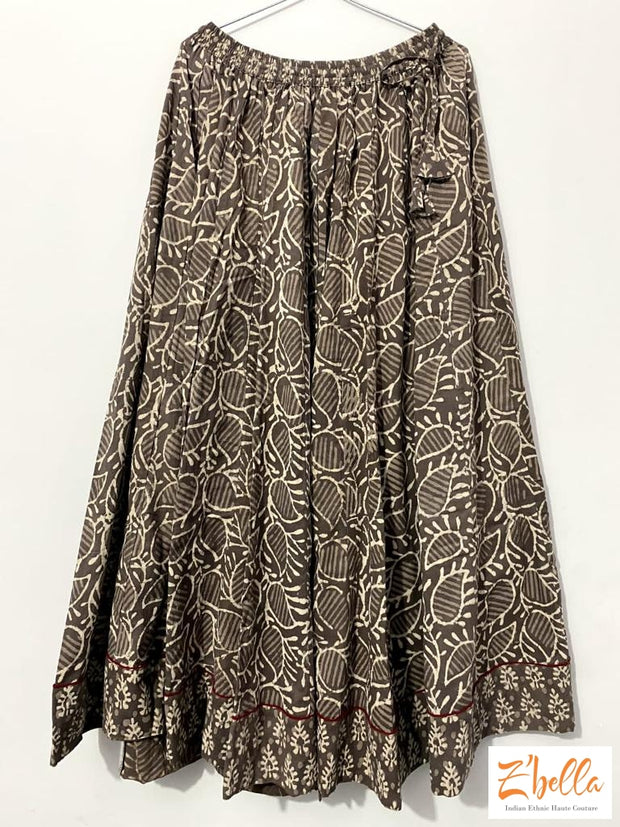 Brown Hand Block Printed Cotton Skirt Lehanga