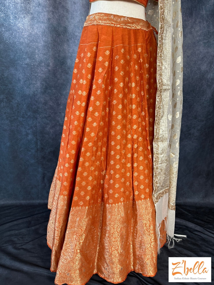 Burnt Orange Banarsi Lehanga With Dupatta Lehanga