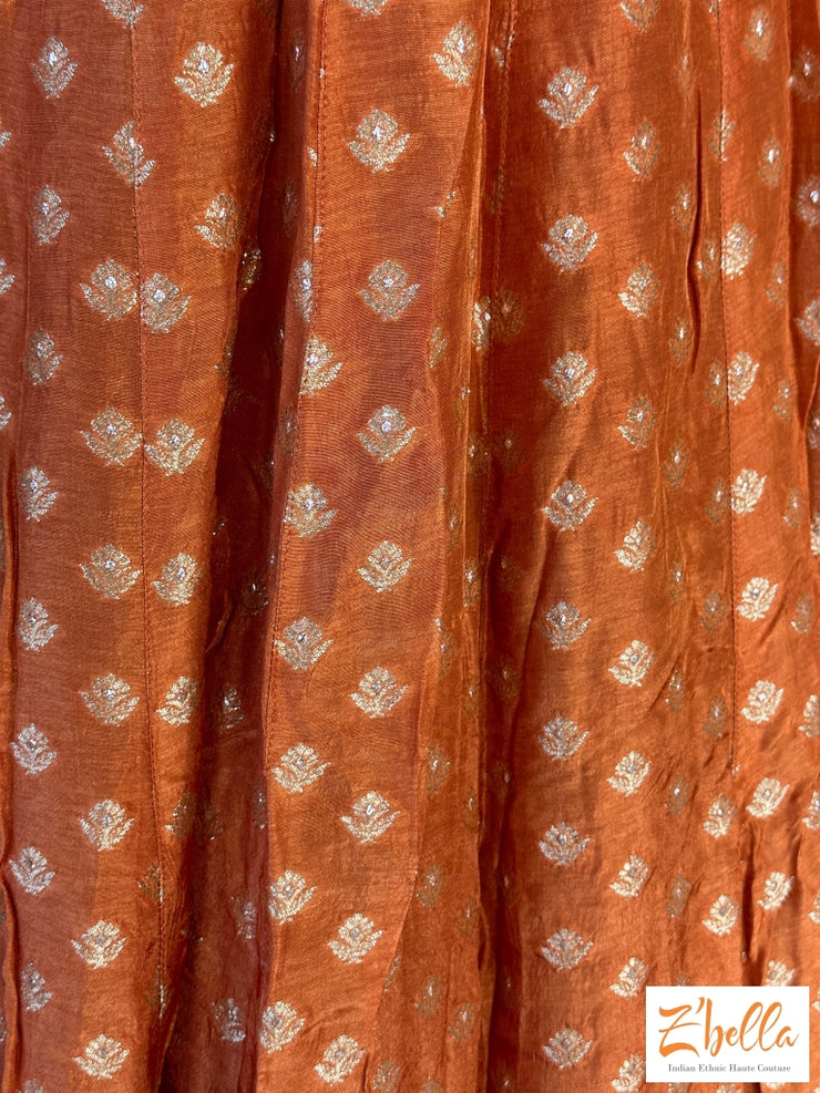 Burnt Orange Banarsi Lehanga With Dupatta Lehanga