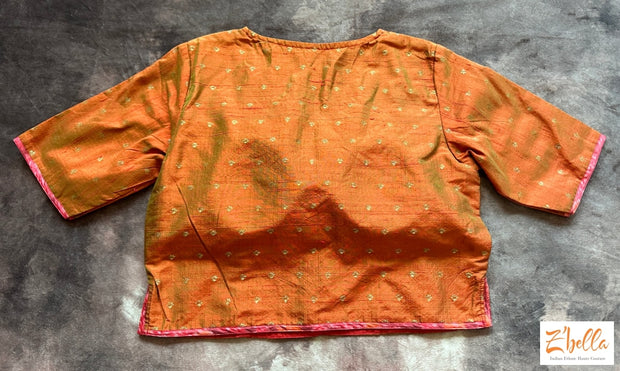 Burnt Orange Silk Crop Top Blouse