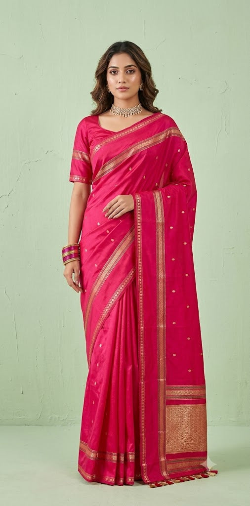 Handloom Pure katan banarsi soft silk saree with stitched blouse