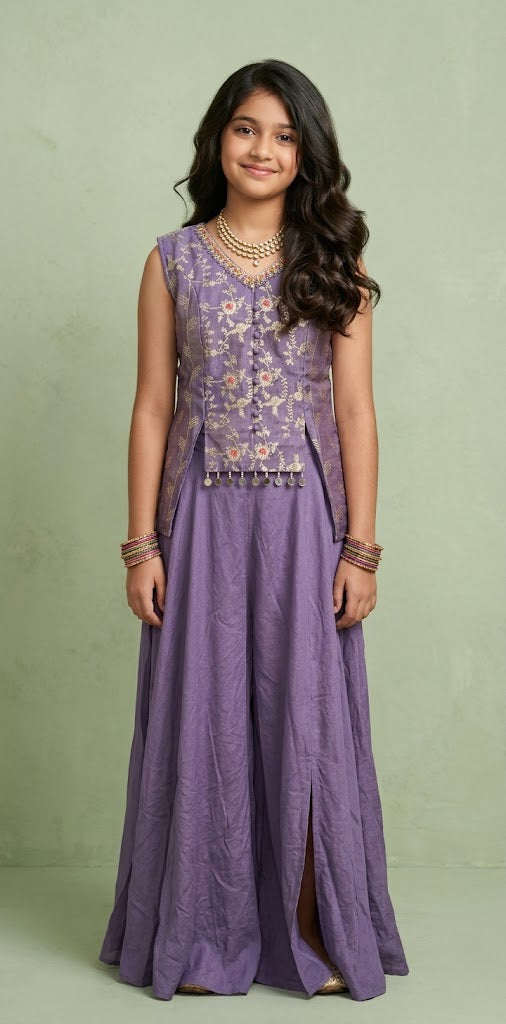 Lilac banarsi short top with pallazo pants