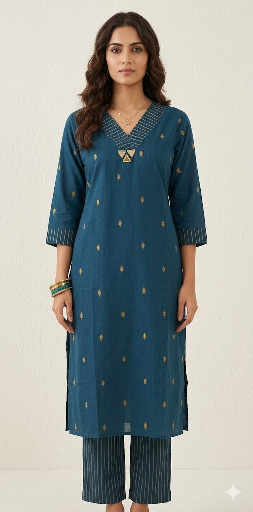 Cotton kurti mirror work cord set