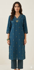 Cotton kurti mirror work cord set