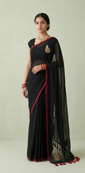 Black pure handloom mul cotton saree with zardosi hand work , no BP