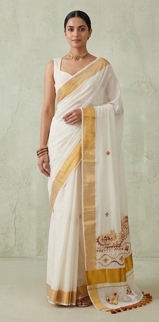 Set saree with gujrati hand work (Kutch work)
