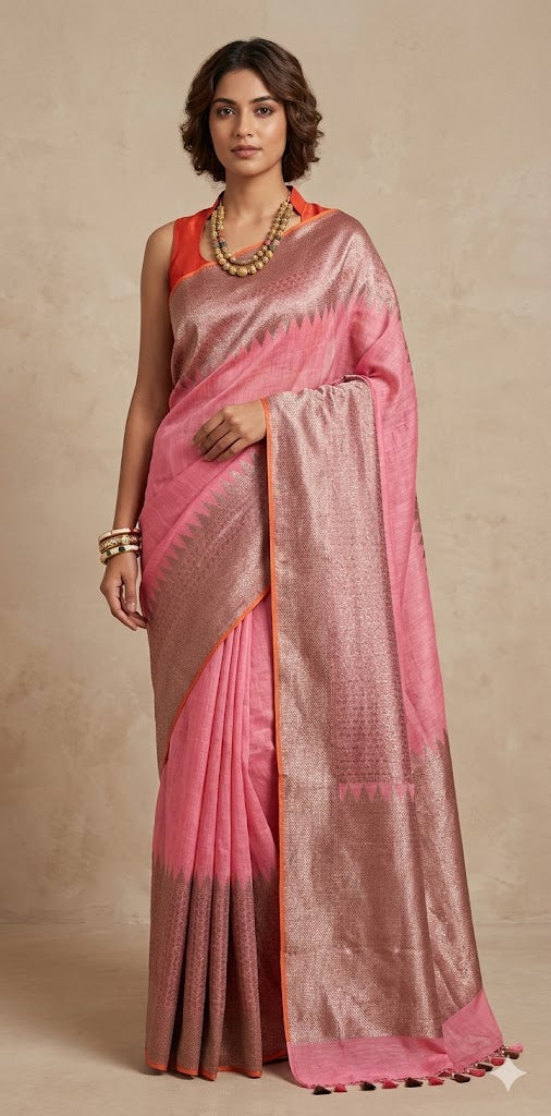 Linen banarsi saree with stitched blouse