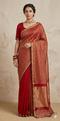 Maheshwari tissue silk saree with stripe and stitched blouse